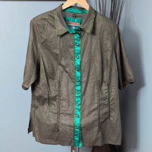 Alain Weiz Olive And Green Women's Button Down Shirt